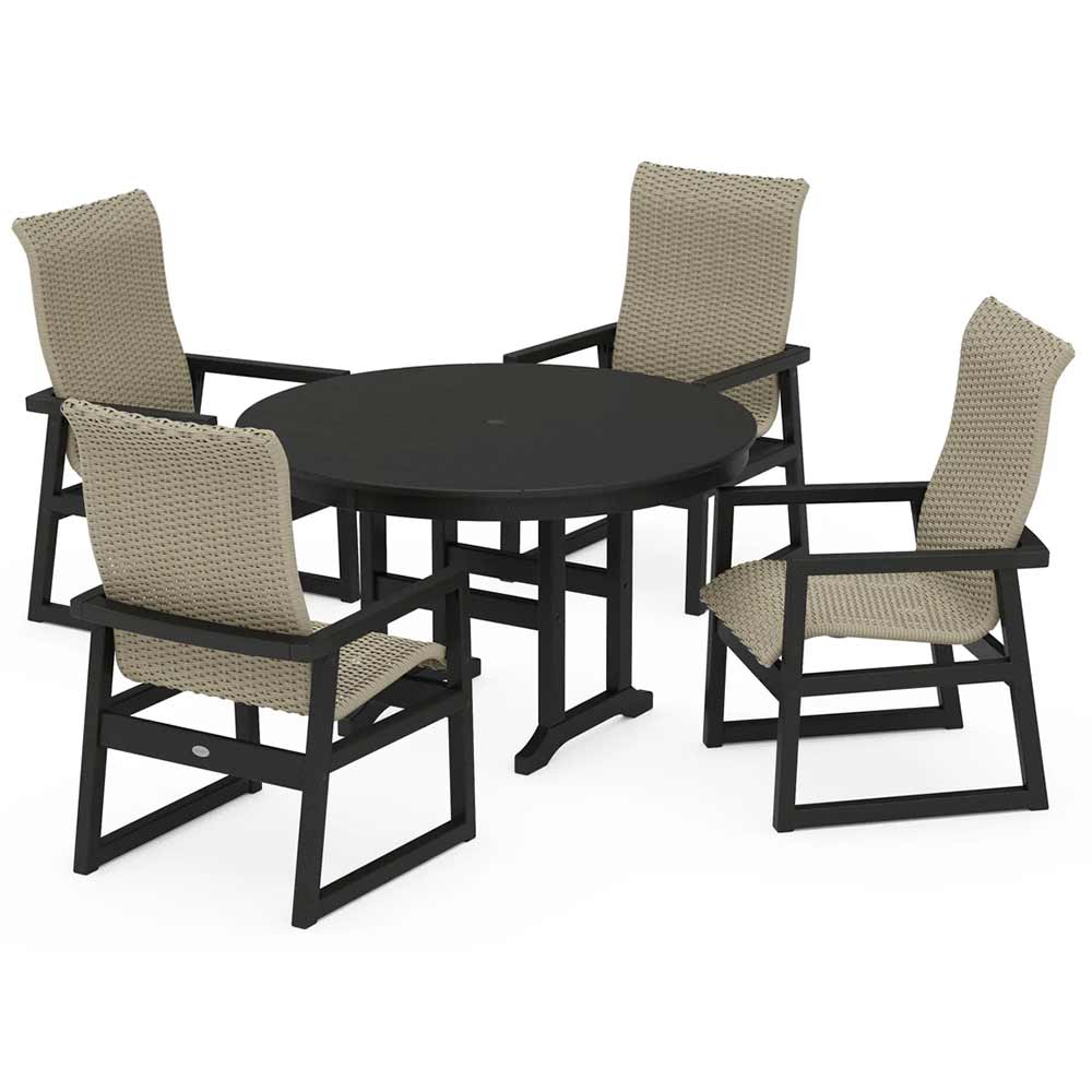 POLYWOOD® EDGE Woven Highback 5-Piece Round Farmhouse Dining Set - PWS3484-1