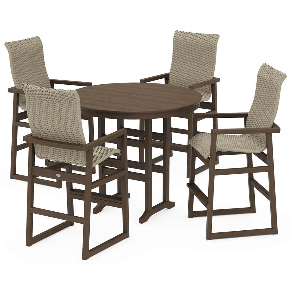POLYWOOD® EDGE Woven Highback 5-Piece Round Farmhouse Bar Set - PWS3488-1