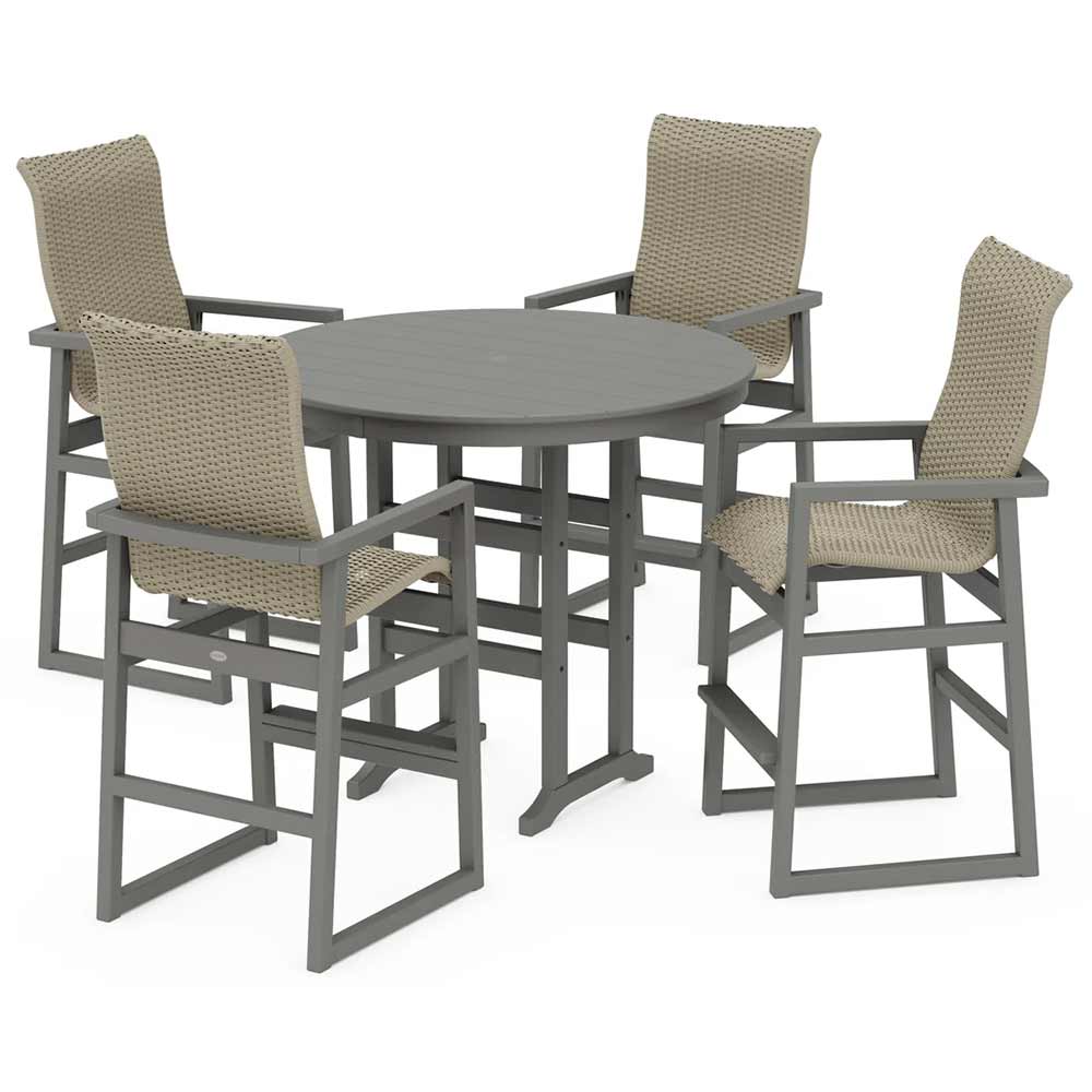 POLYWOOD® EDGE Woven Highback 5-Piece Round Farmhouse Bar Set - PWS3488-1