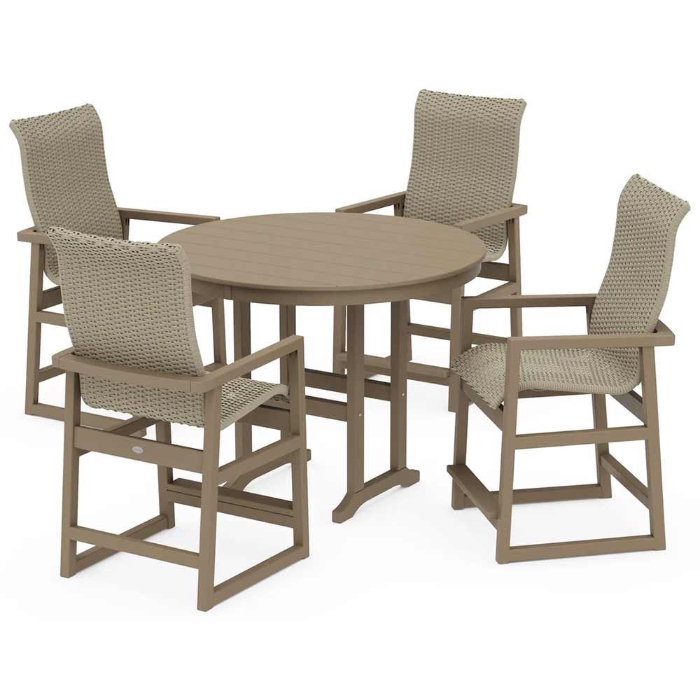 POLYWOOD® EDGE Woven Highback 5-Piece Round Farmhouse Counter Set - PWS3486-1
