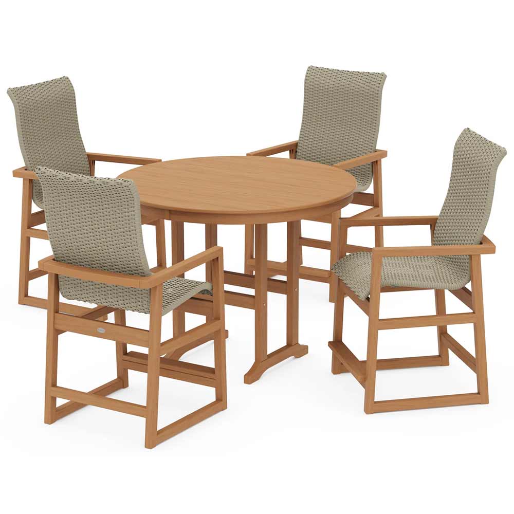 POLYWOOD® EDGE Woven Highback 5-Piece Round Farmhouse Counter Set - PWS3486-1