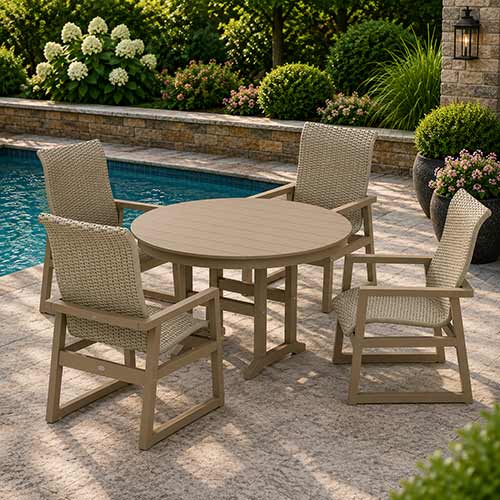 POLYWOOD® EDGE Woven Highback 5-Piece Round Farmhouse Dining Set - PWS3484-1