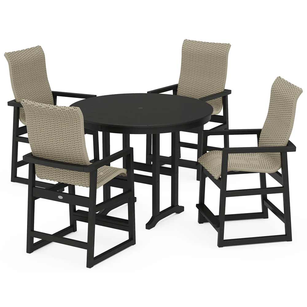 POLYWOOD® EDGE Woven Highback 5-Piece Round Farmhouse Counter Set - PWS3486-1