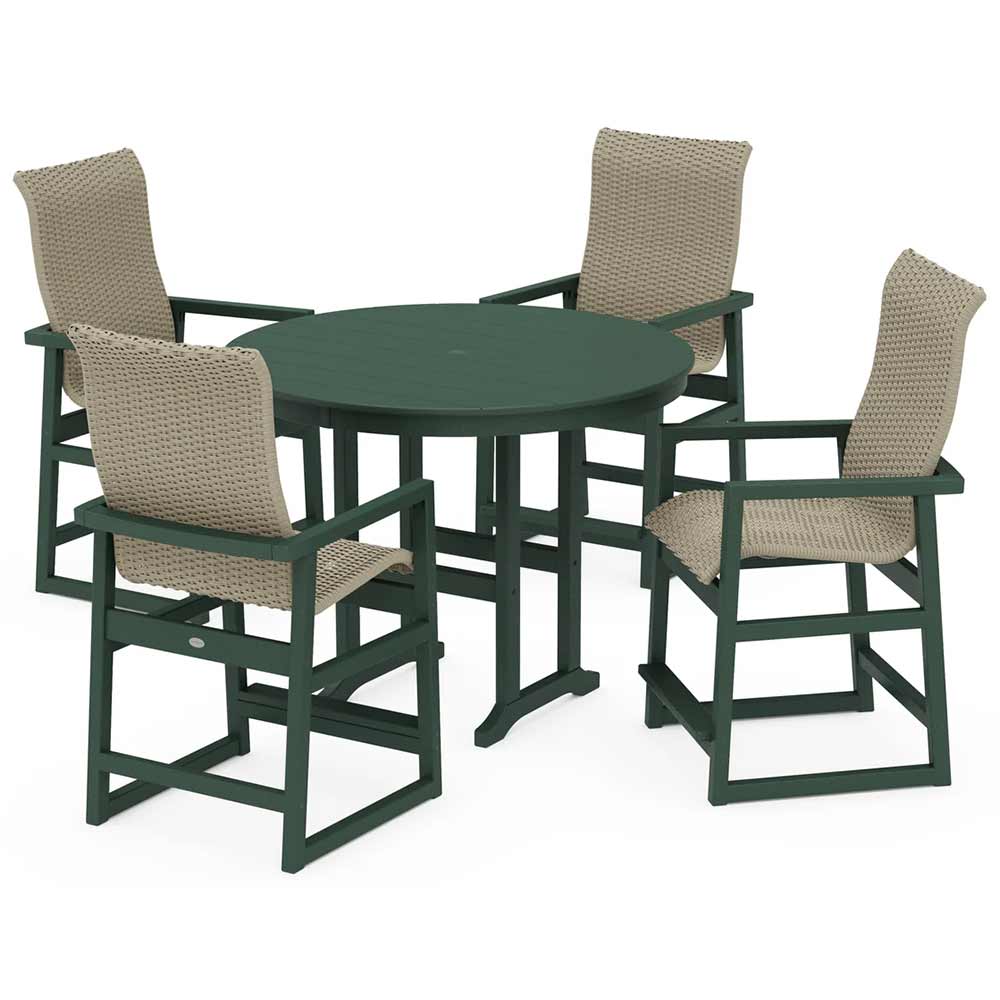 POLYWOOD® EDGE Woven Highback 5-Piece Round Farmhouse Counter Set - PWS3486-1