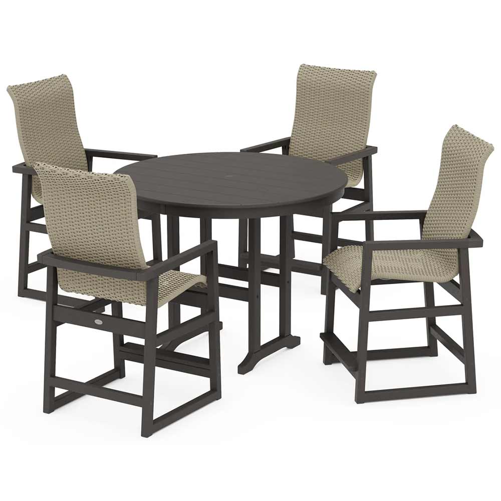 POLYWOOD® EDGE Woven Highback 5-Piece Round Farmhouse Counter Set - PWS3486-1