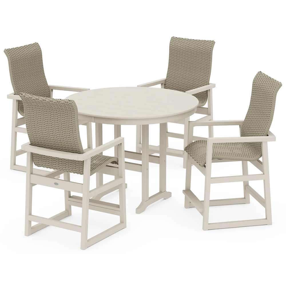 POLYWOOD® EDGE Woven Highback 5-Piece Round Farmhouse Counter Set - PWS3486-1