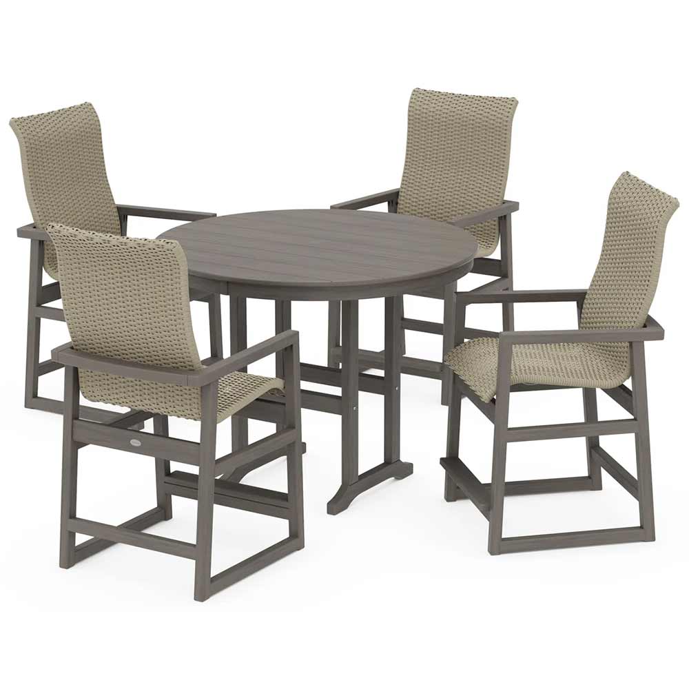 POLYWOOD® EDGE Woven Highback 5-Piece Round Farmhouse Counter Set - PWS3486-1
