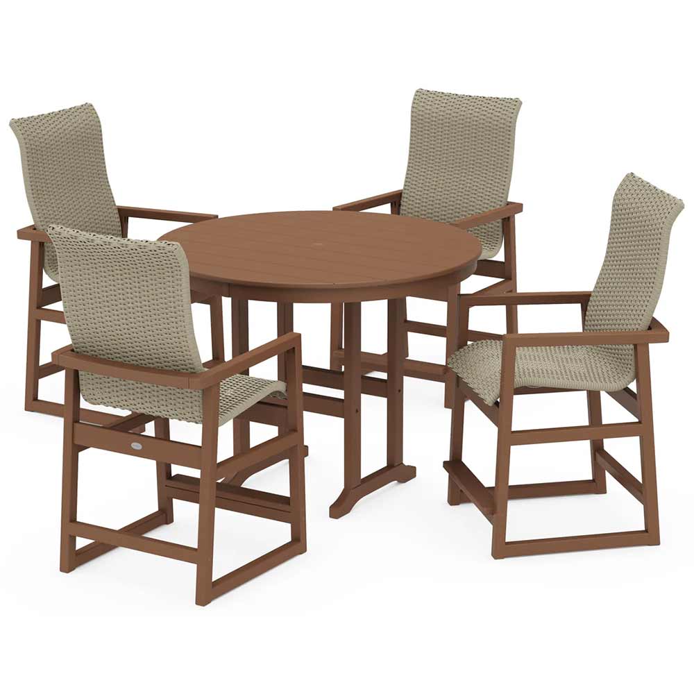 POLYWOOD® EDGE Woven Highback 5-Piece Round Farmhouse Counter Set - PWS3486-1