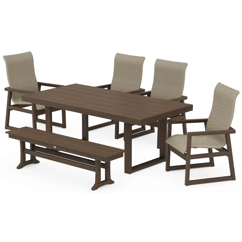POLYWOOD® EDGE Woven Highback 6-Piece Dining Set with Bench - PWS2884-1