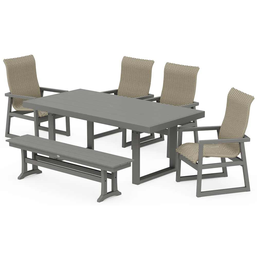 POLYWOOD® EDGE Woven Highback 6-Piece Dining Set with Bench - PWS2884-1
