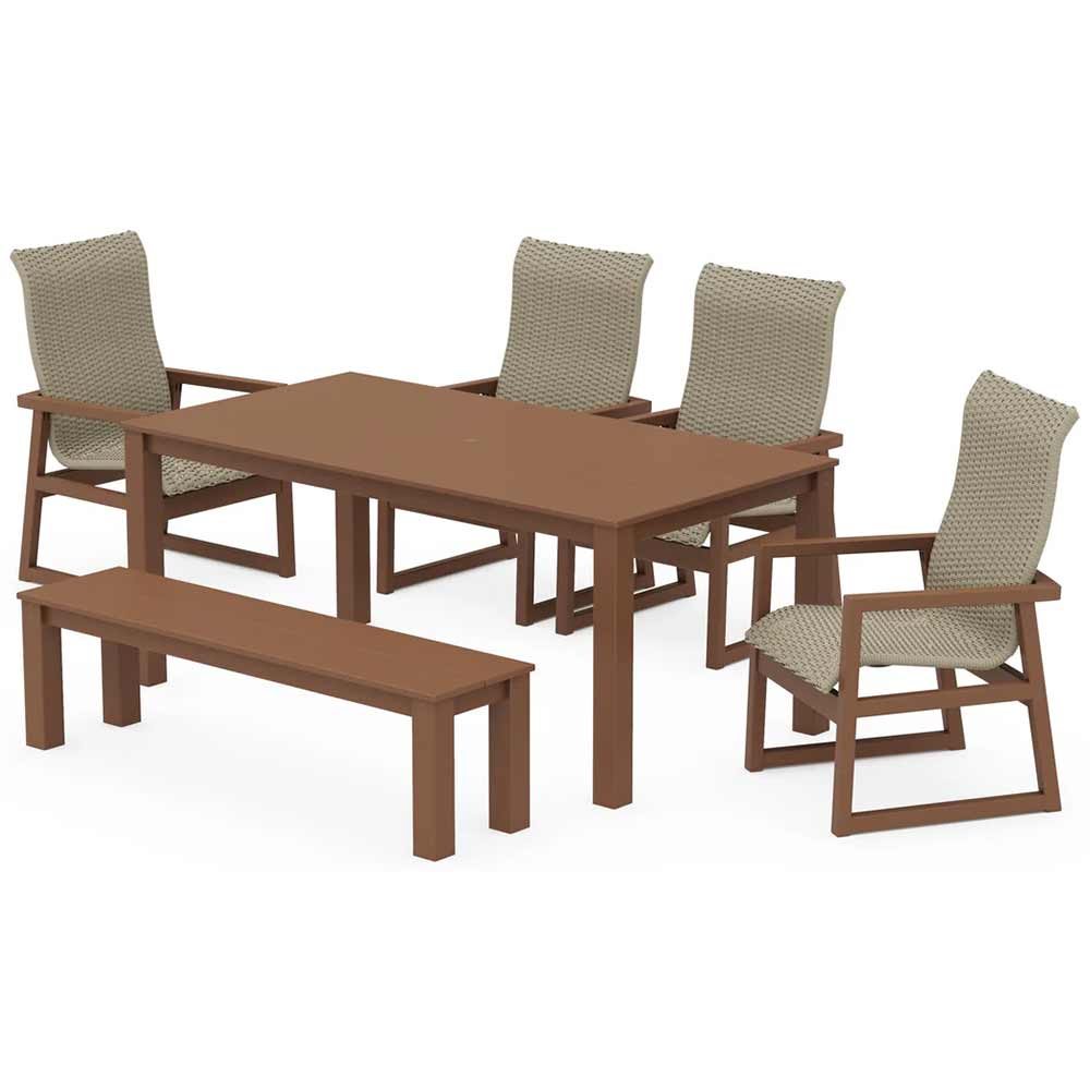 POLYWOOD® EDGE Woven Highback 6-Piece Parsons Dining Set with Bench - PWS2904-1