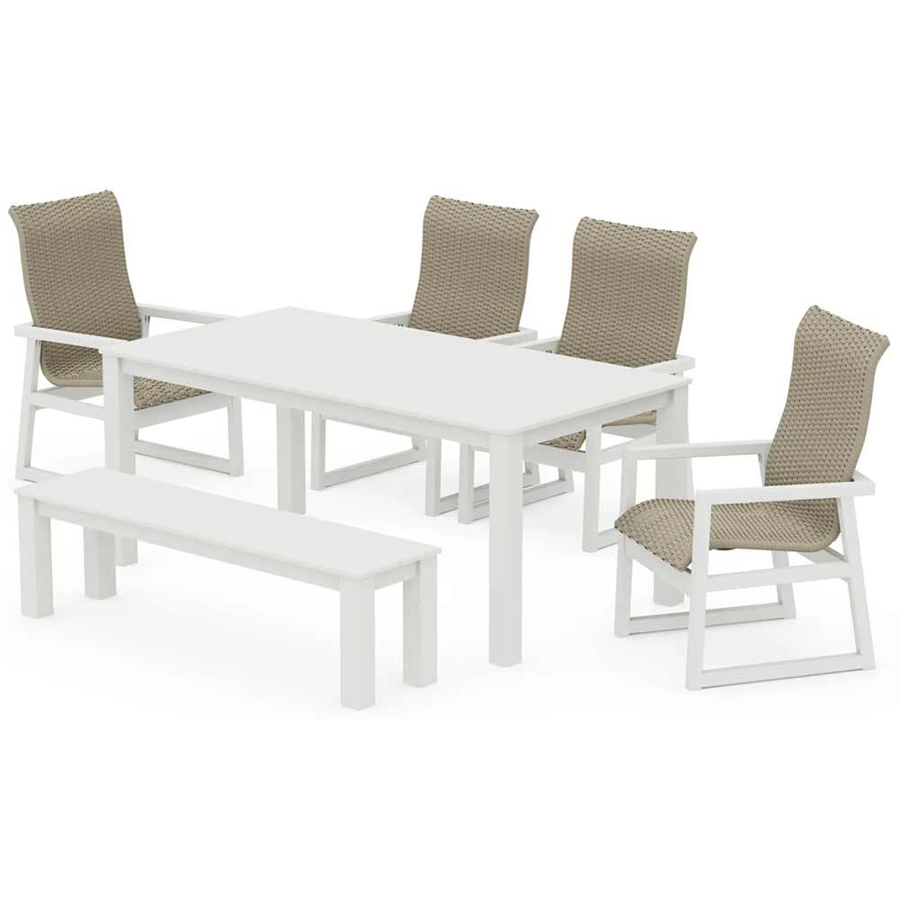 POLYWOOD® EDGE Woven Highback 6-Piece Parsons Dining Set with Bench - PWS2904-1