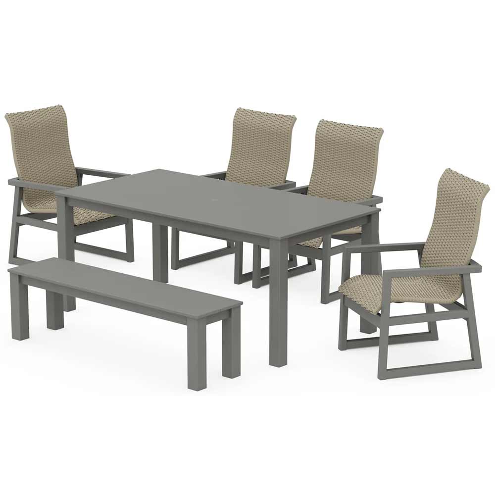 POLYWOOD® EDGE Woven Highback 6-Piece Parsons Dining Set with Bench - PWS2904-1