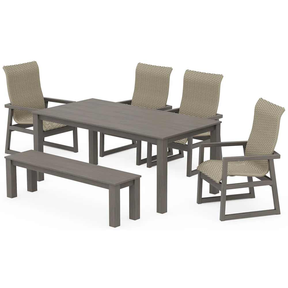 POLYWOOD® EDGE Woven Highback 6-Piece Parsons Dining Set with Bench - PWS2904-1