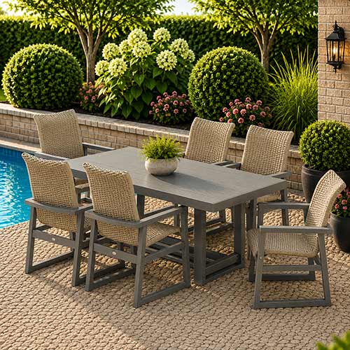 POLYWOOD® EDGE Woven Highback Arm Chair 7-Piece Counter Set - PWS2922-1