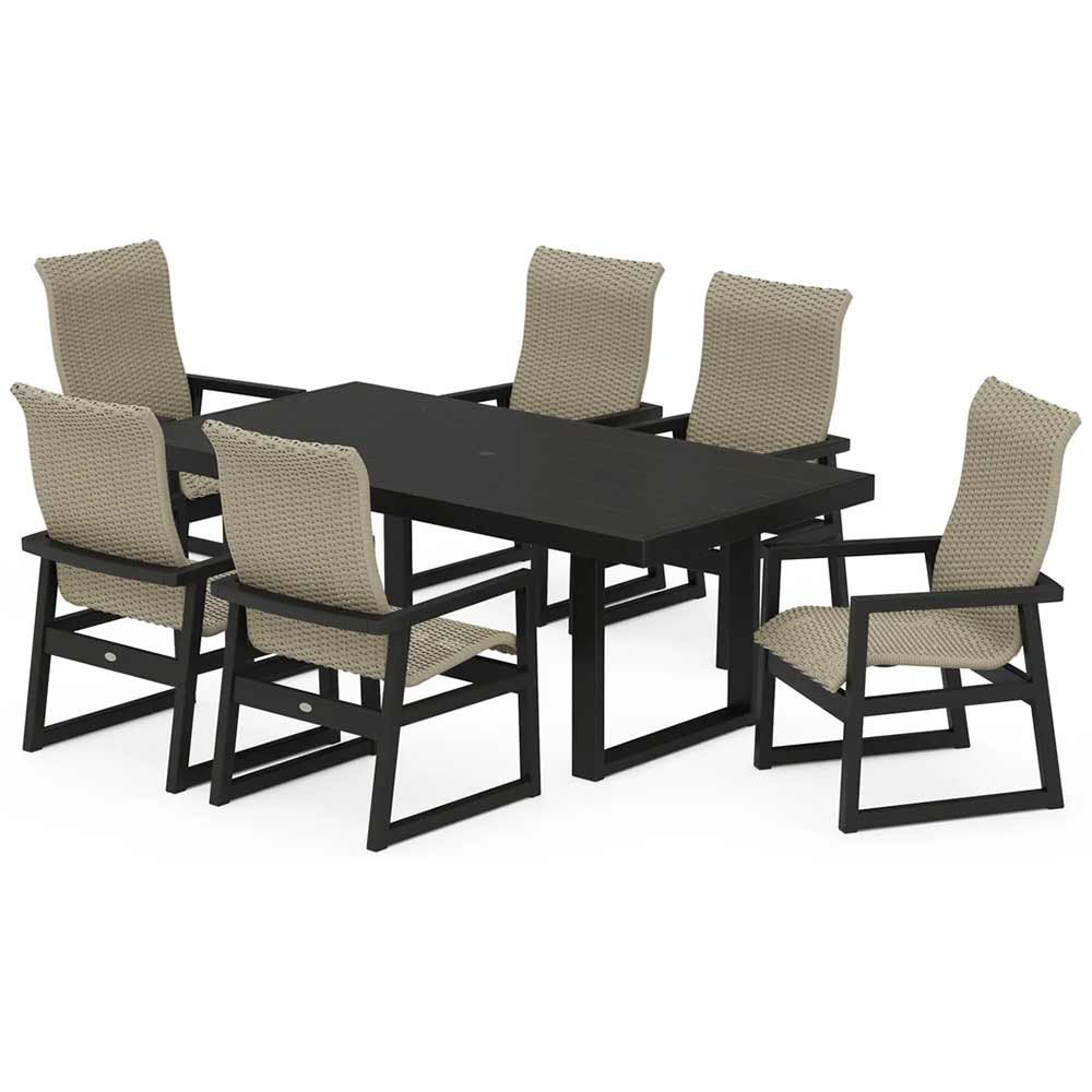POLYWOOD® EDGE Woven Highback Arm Chair 7-Piece Dining Set - PWS2880-1