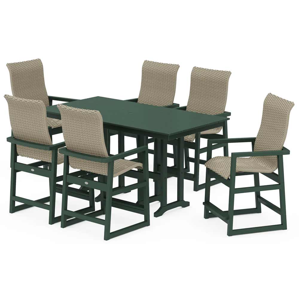POLYWOOD® EDGE Woven Highback Arm Chair 7-Piece Farmhouse Counter Set - PWS3487-1