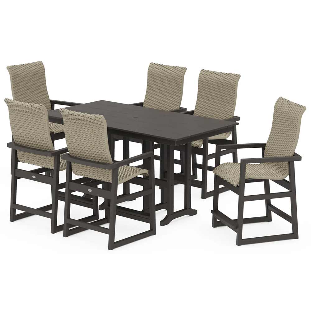 POLYWOOD® EDGE Woven Highback Arm Chair 7-Piece Farmhouse Counter Set - PWS3487-1