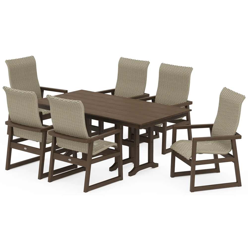 POLYWOOD® EDGE Woven Highback Arm Chair 7-Piece Farmhouse Dining Set - PWS3485-1
