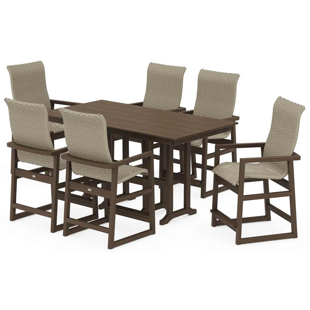 POLYWOOD® EDGE Woven Highback Arm Chair 7-Piece Farmhouse Counter Set - PWS3487-1