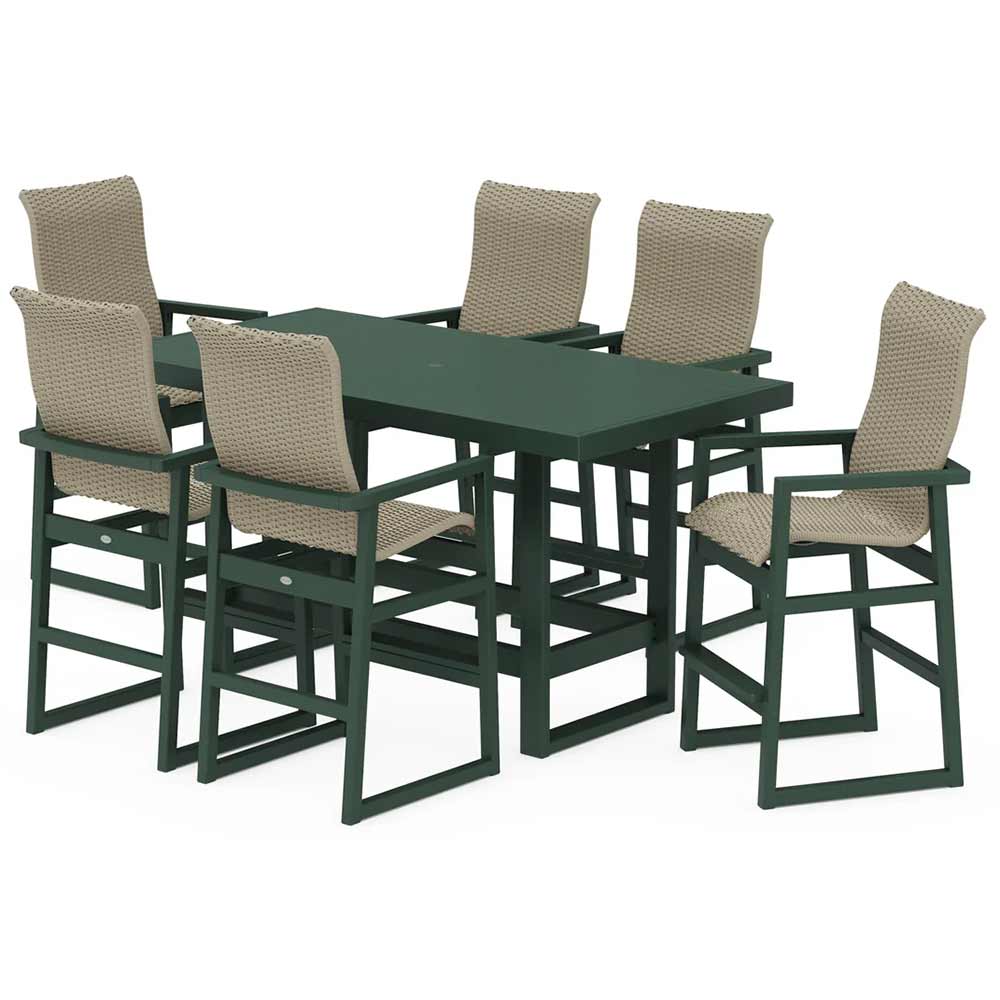 POLYWOOD® EDGE Woven Highback Arm Chair 7-Piece Bar Set - PWS2915-1