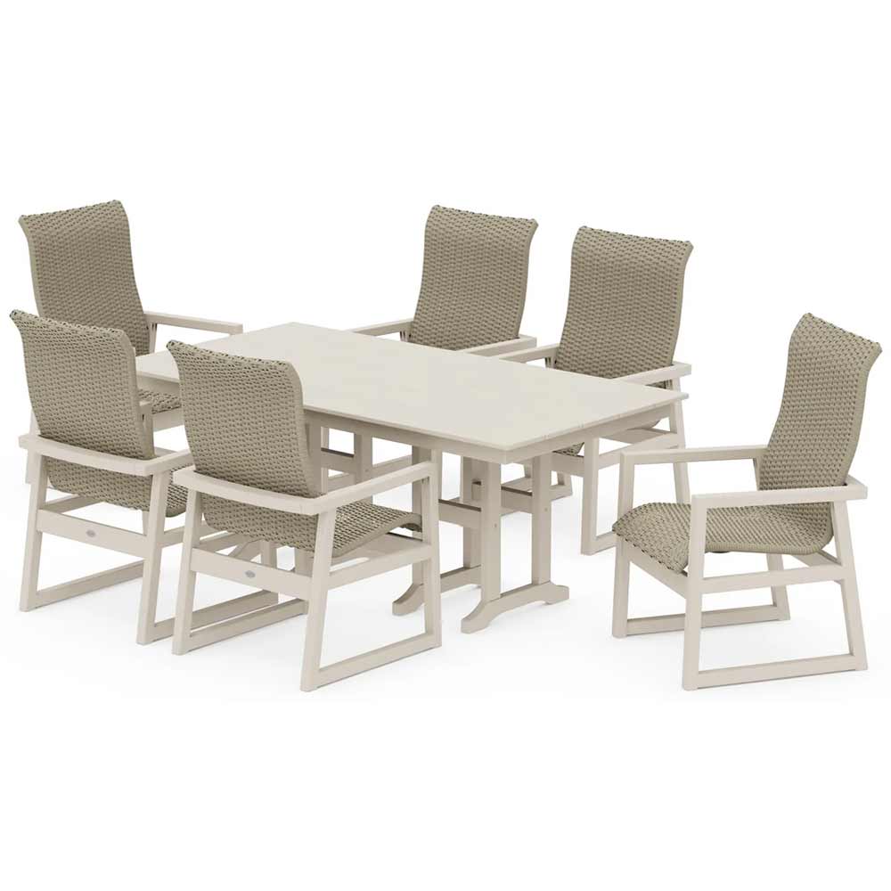 POLYWOOD® EDGE Woven Highback Arm Chair 7-Piece Farmhouse Dining Set - PWS3485-1
