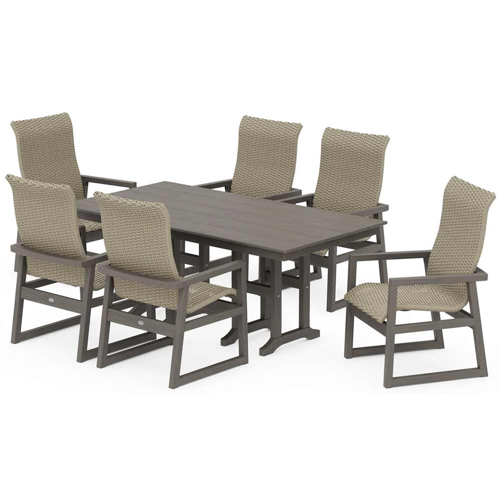 POLYWOOD® EDGE Woven Highback Arm Chair 7-Piece Farmhouse Dining Set - PWS3485-1