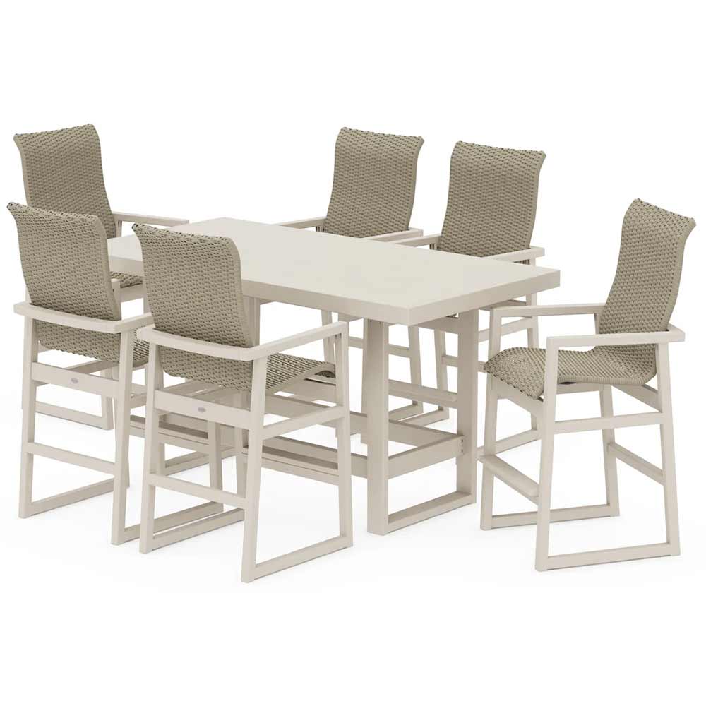 POLYWOOD® EDGE Woven Highback Arm Chair 7-Piece Bar Set - PWS2915-1