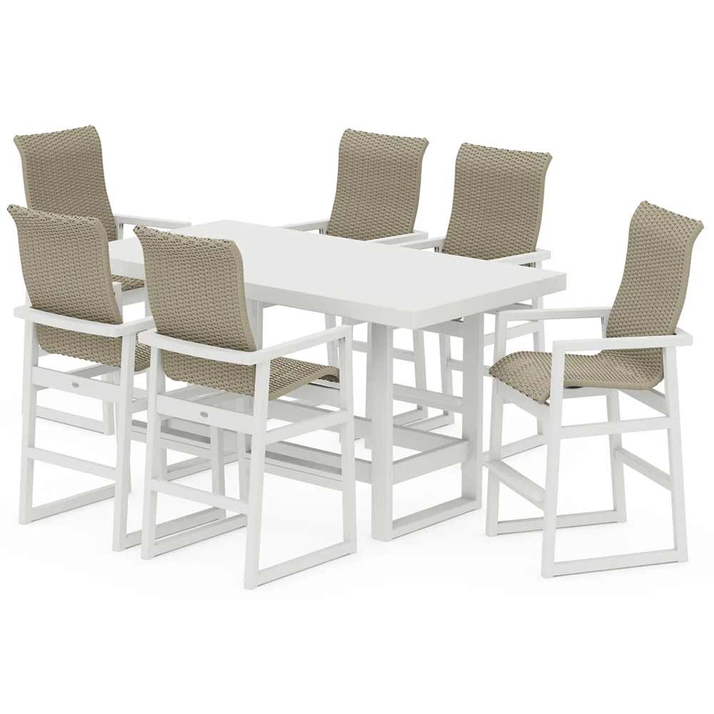 POLYWOOD® EDGE Woven Highback Arm Chair 7-Piece Bar Set - PWS2915-1