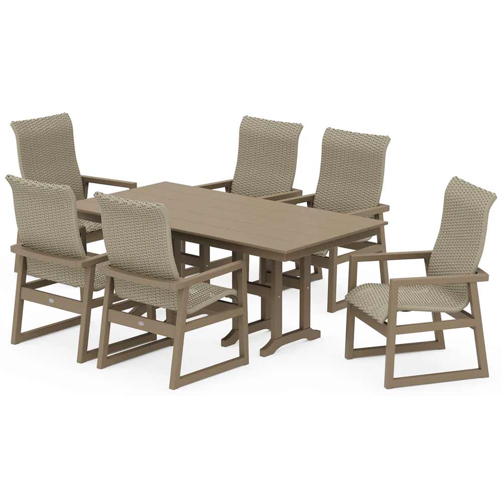 POLYWOOD® EDGE Woven Highback Arm Chair 7-Piece Farmhouse Dining Set - PWS3485-1