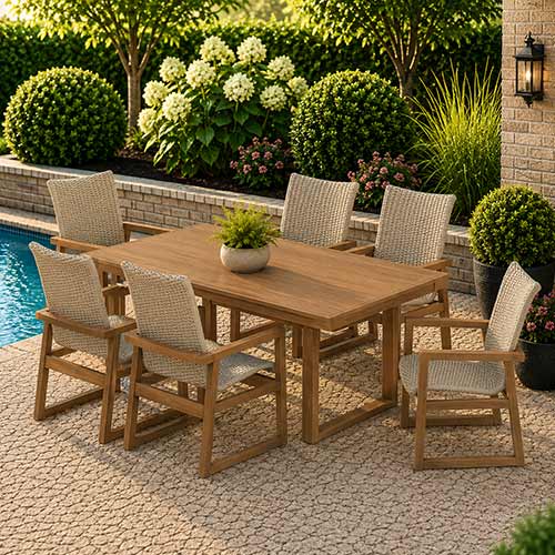 POLYWOOD® EDGE Woven Highback Arm Chair 7-Piece Dining Set - PWS2880-1