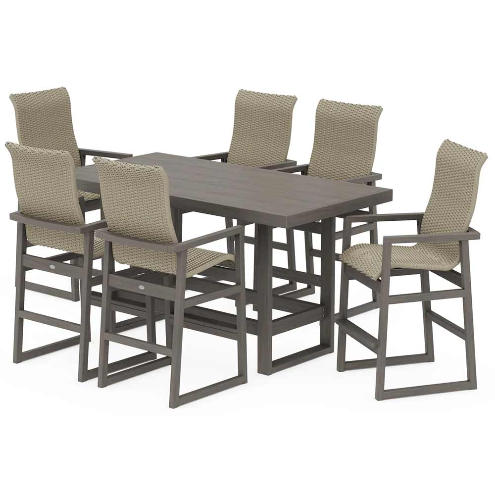 POLYWOOD® EDGE Woven Highback Arm Chair 7-Piece Bar Set - PWS2915-1