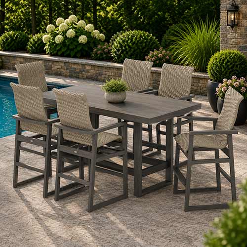 POLYWOOD® EDGE Woven Highback Arm Chair 7-Piece Bar Set - PWS2915-1