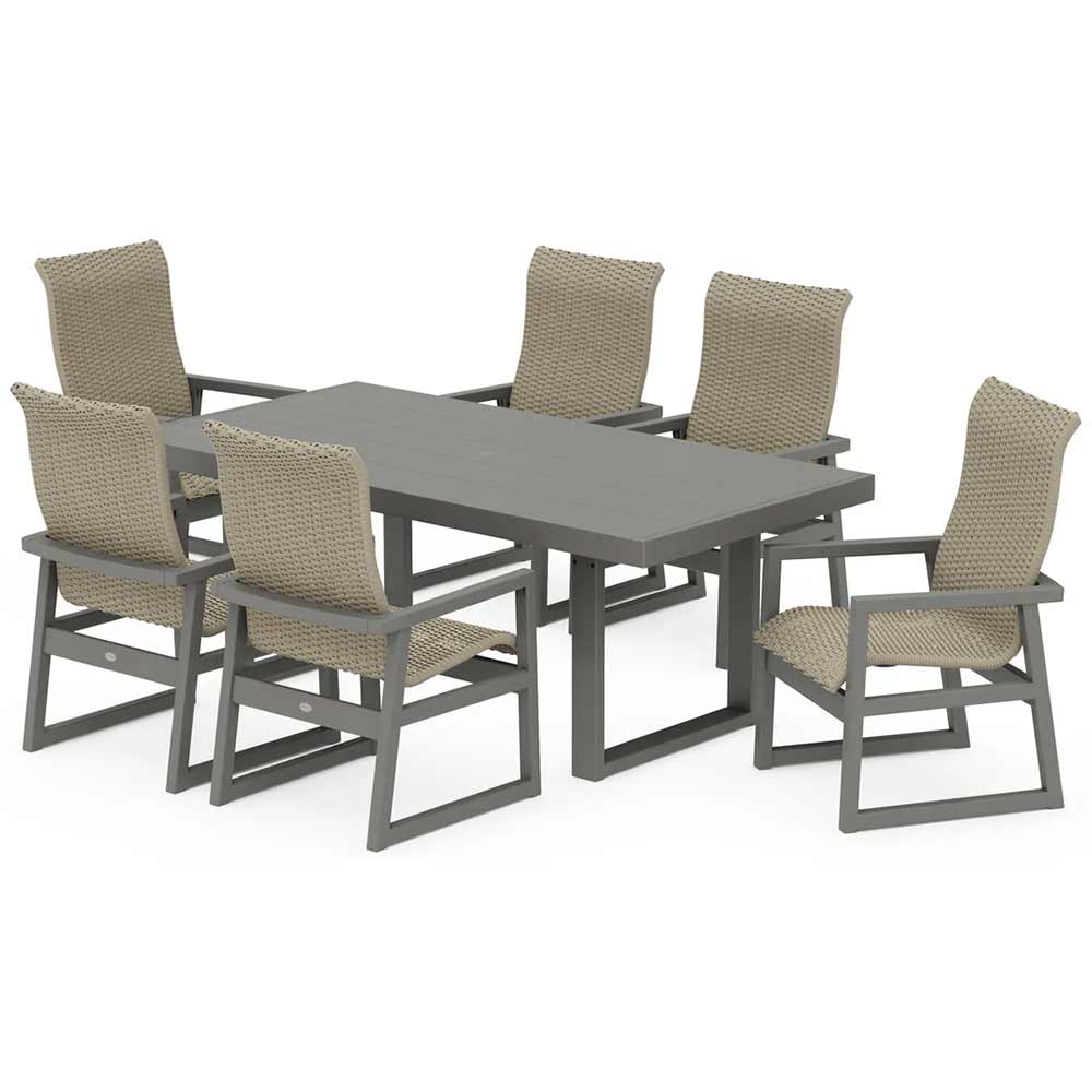 POLYWOOD® EDGE Woven Highback Arm Chair 7-Piece Dining Set - PWS2880-1
