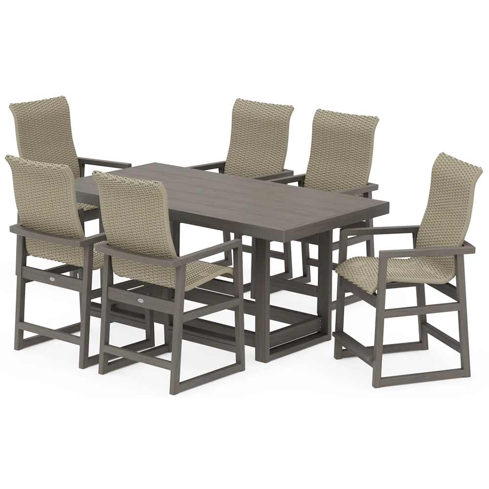 POLYWOOD® EDGE Woven Highback Arm Chair 7-Piece Counter Set - PWS2922-1