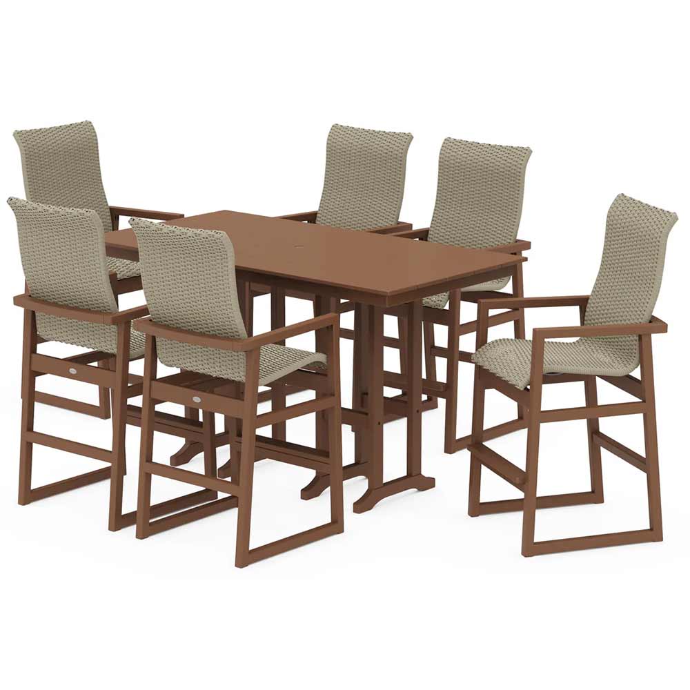 POLYWOOD® EDGE Woven Highback Arm Chair 7-Piece Farmhouse Bar Set - PWS3489-1