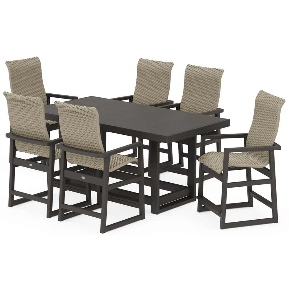 POLYWOOD® EDGE Woven Highback Arm Chair 7-Piece Counter Set - PWS2922-1
