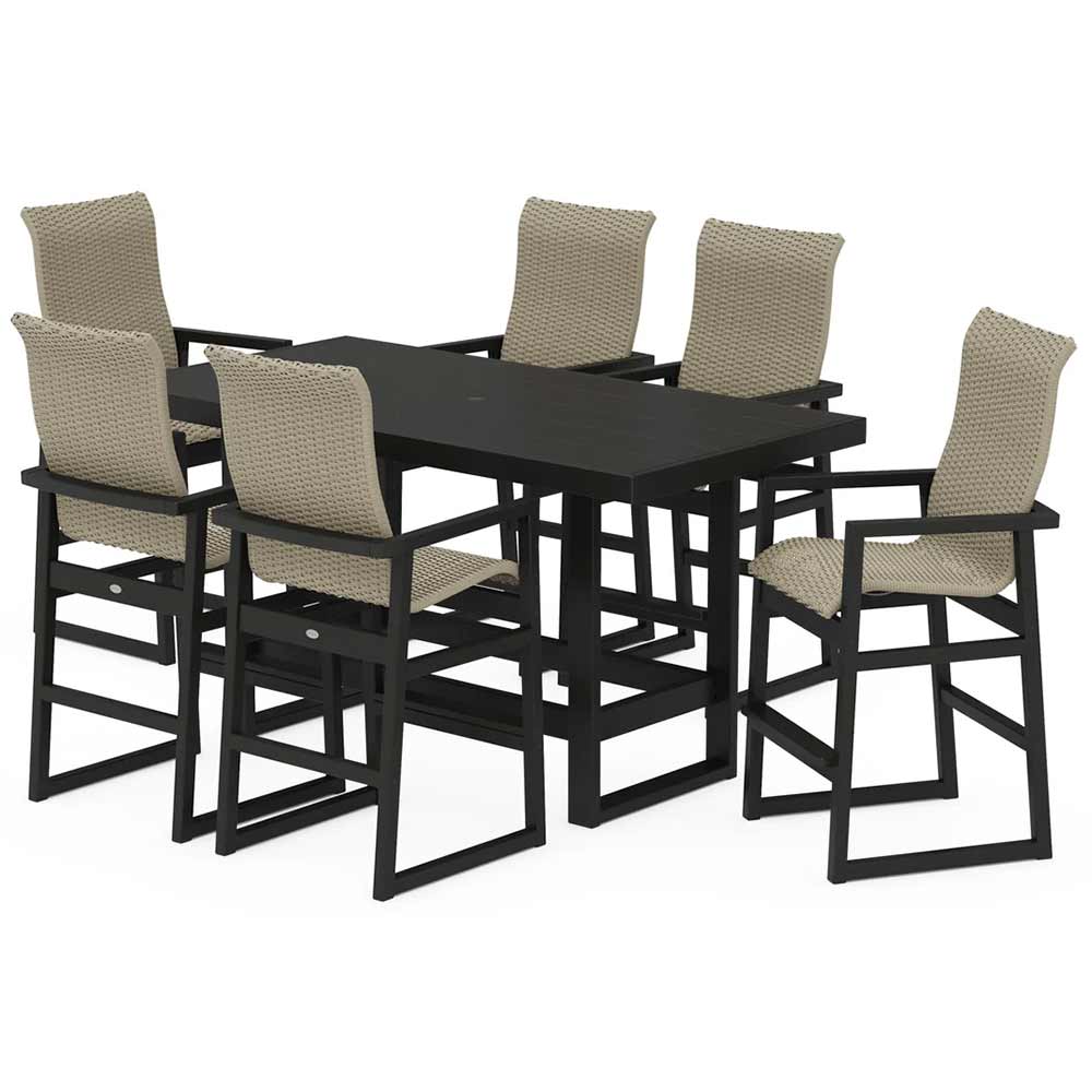 POLYWOOD® EDGE Woven Highback Arm Chair 7-Piece Bar Set - PWS2915-1