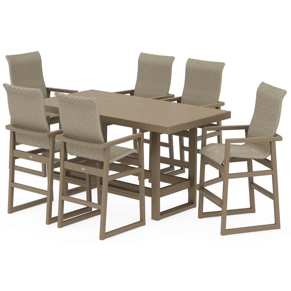 POLYWOOD® EDGE Woven Highback Arm Chair 7-Piece Bar Set - PWS2915-1