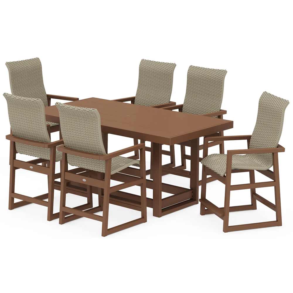 POLYWOOD® EDGE Woven Highback Arm Chair 7-Piece Counter Set - PWS2922-1