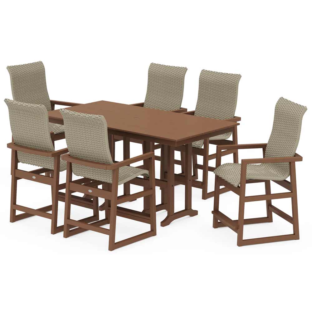 POLYWOOD® EDGE Woven Highback Arm Chair 7-Piece Farmhouse Counter Set - PWS3487-1