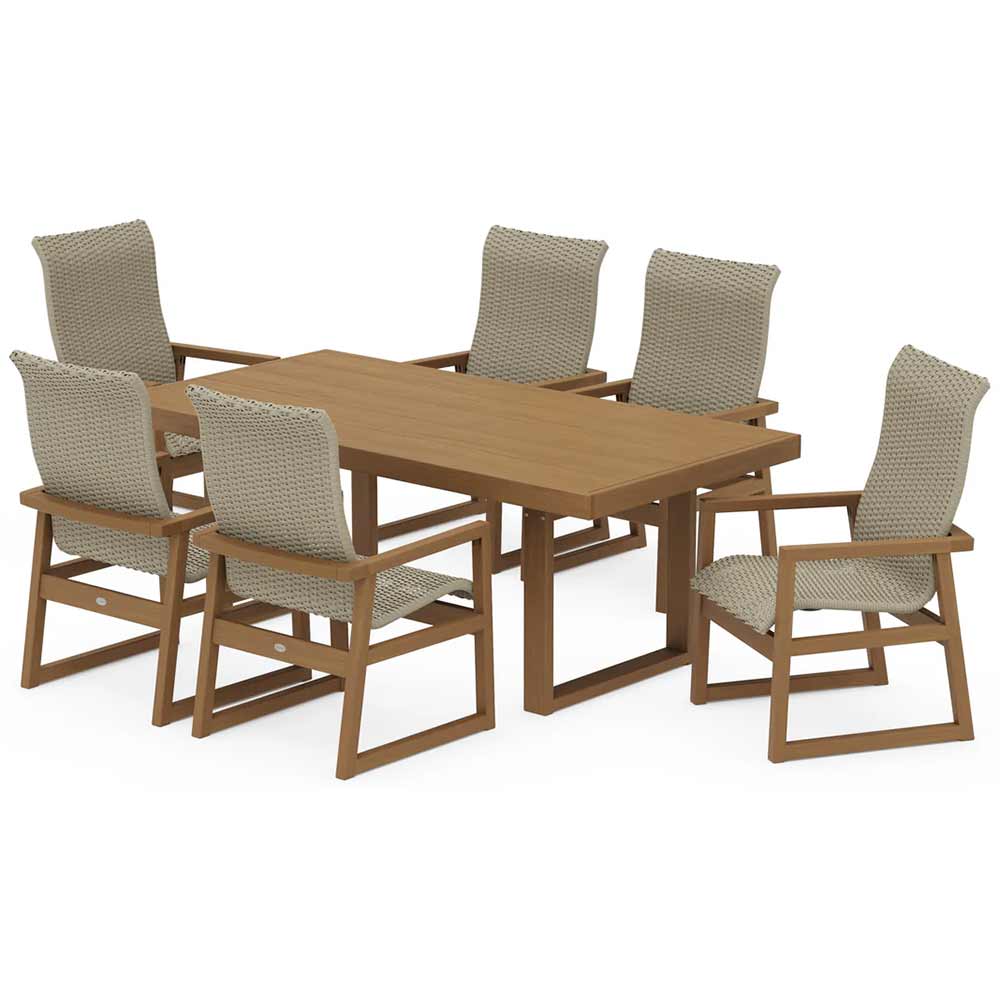 POLYWOOD® EDGE Woven Highback Arm Chair 7-Piece Dining Set - PWS2880-1
