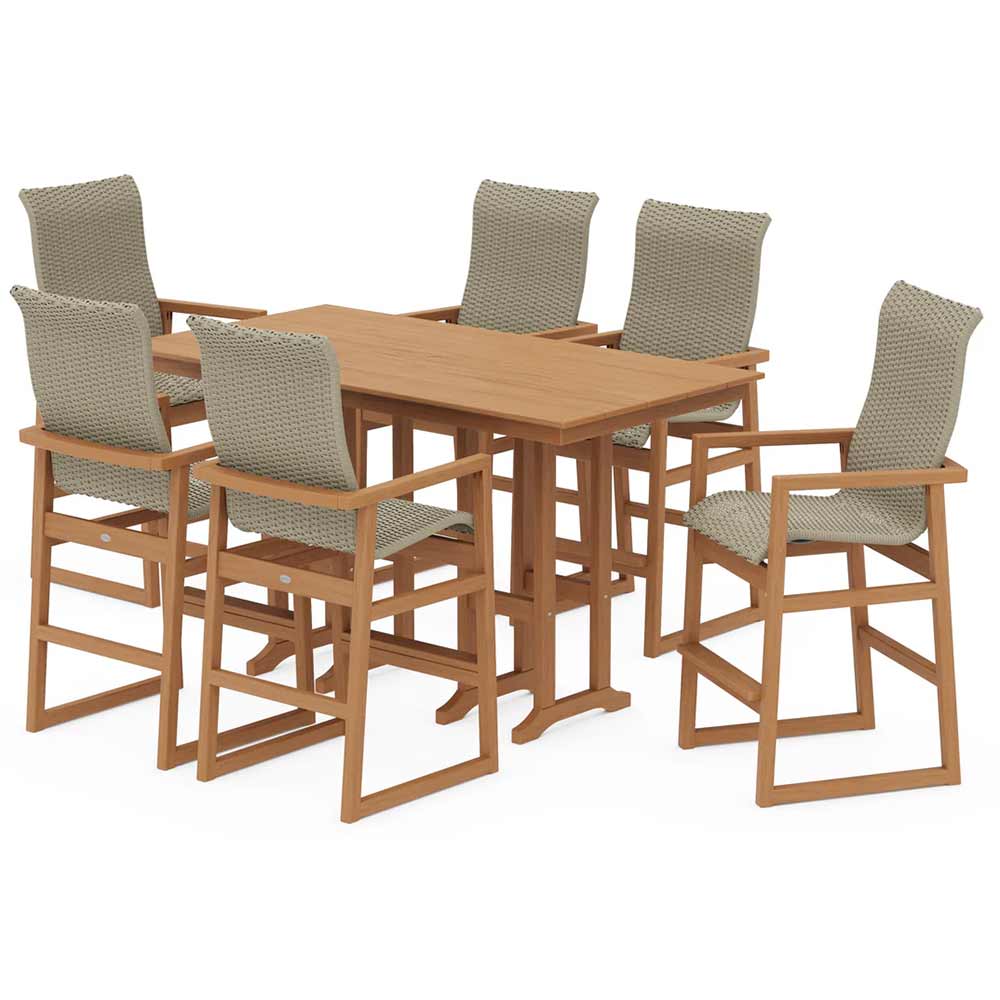 POLYWOOD® EDGE Woven Highback Arm Chair 7-Piece Farmhouse Bar Set - PWS3489-1