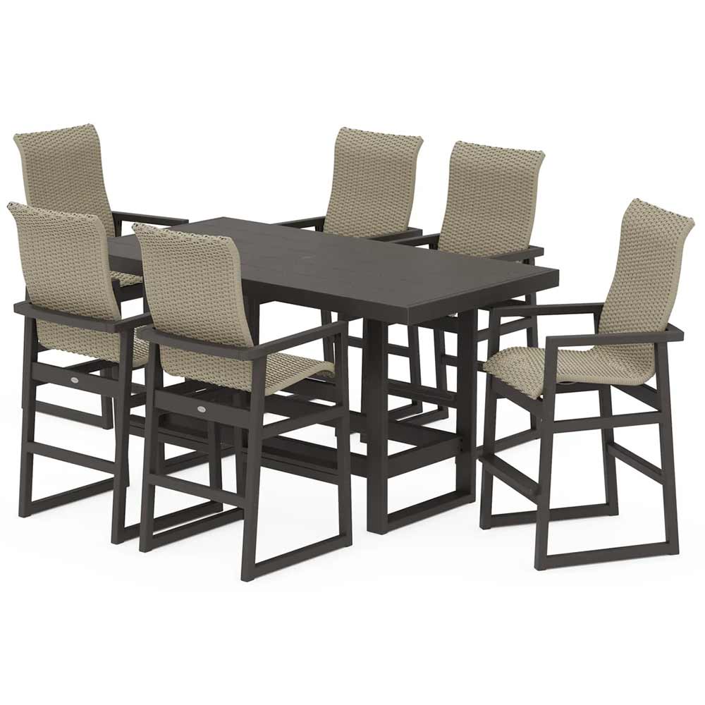 POLYWOOD® EDGE Woven Highback Arm Chair 7-Piece Bar Set - PWS2915-1