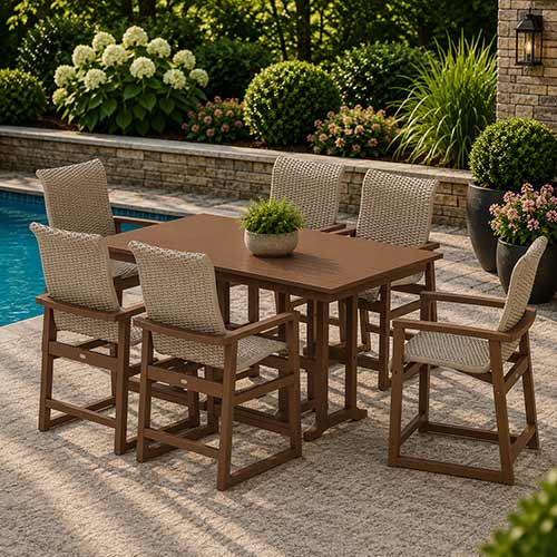 POLYWOOD® EDGE Woven Highback Arm Chair 7-Piece Farmhouse Counter Set - PWS3487-1