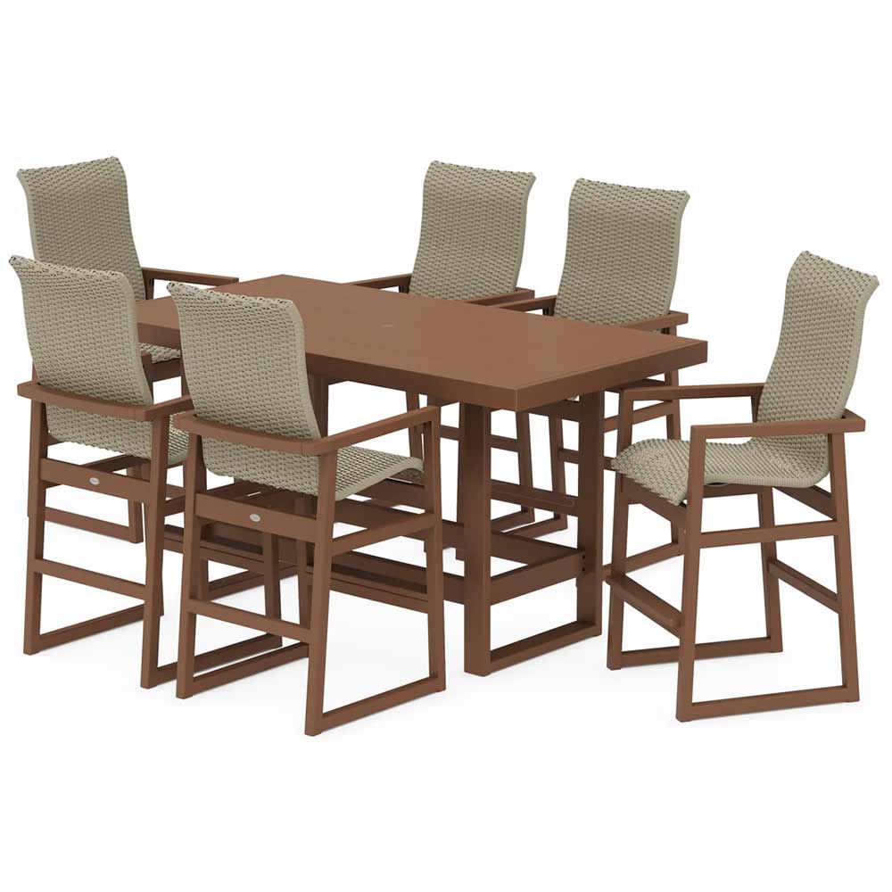 POLYWOOD® EDGE Woven Highback Arm Chair 7-Piece Bar Set - PWS2915-1