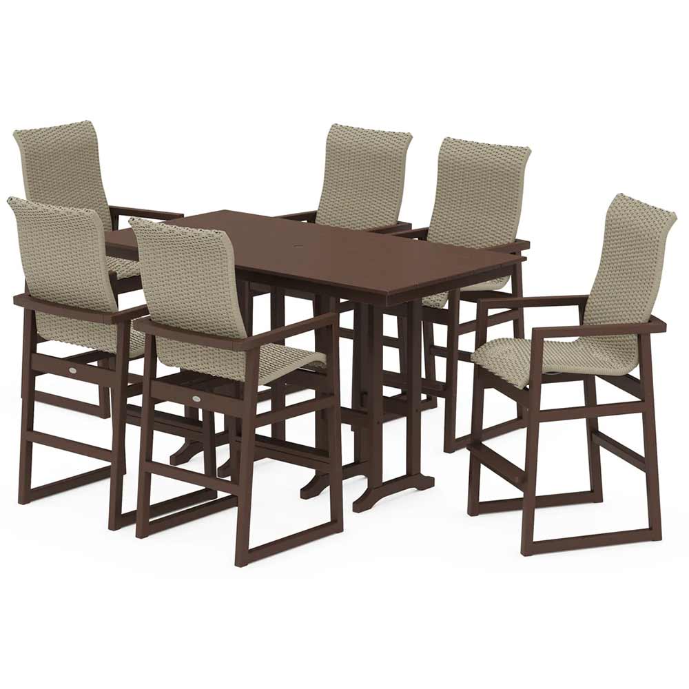 POLYWOOD® EDGE Woven Highback Arm Chair 7-Piece Farmhouse Bar Set - PWS3489-1