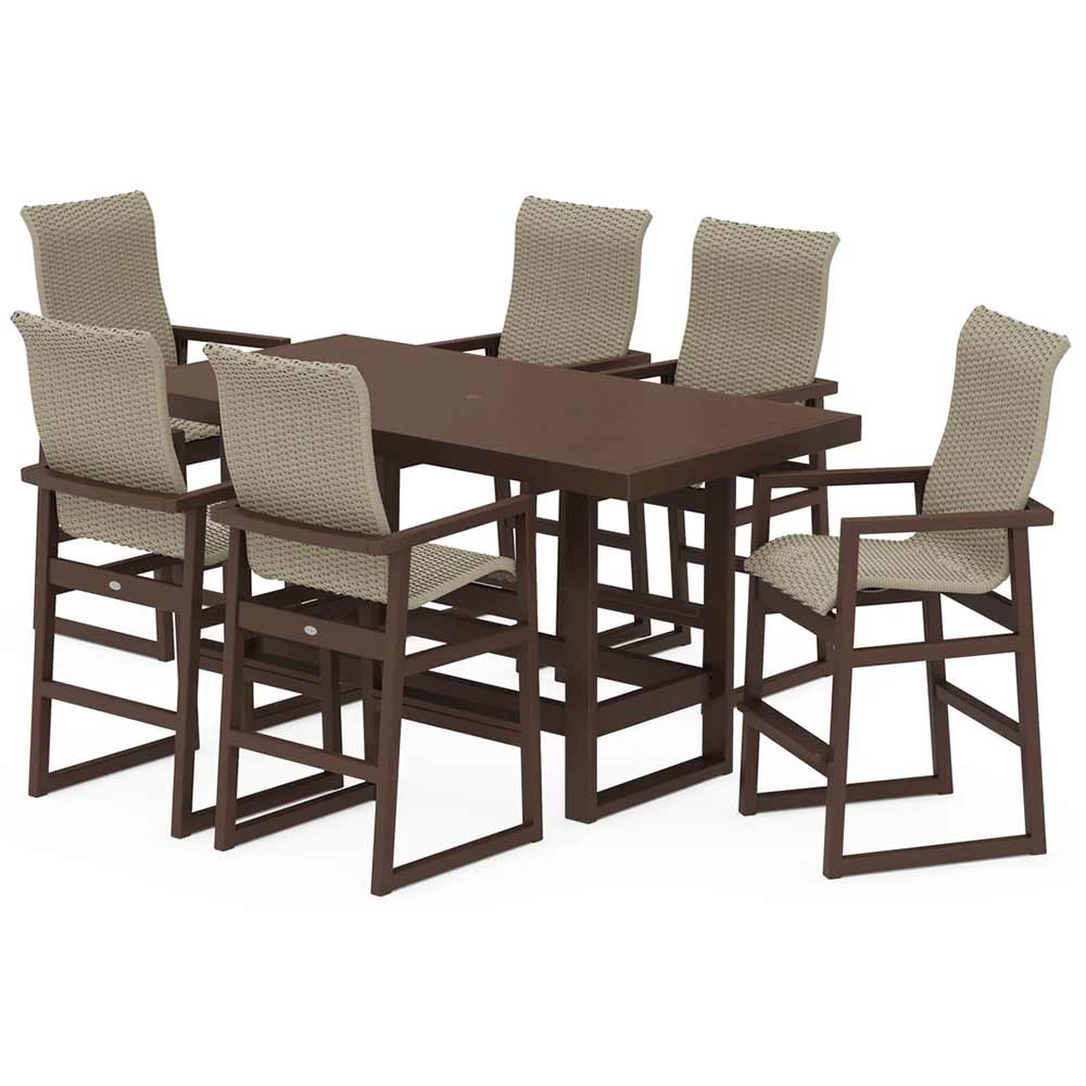 POLYWOOD® EDGE Woven Highback Arm Chair 7-Piece Bar Set - PWS2915-1