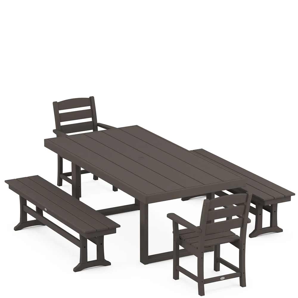 POLYWOOD® Lakeside 5-Piece Dining Set with Benches - PWS877-1