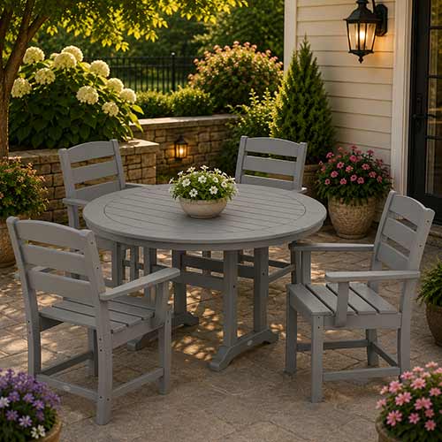 POLYWOOD® Lakeside 5-Piece Round Dining Set with Trestle Legs - PWS1124-1